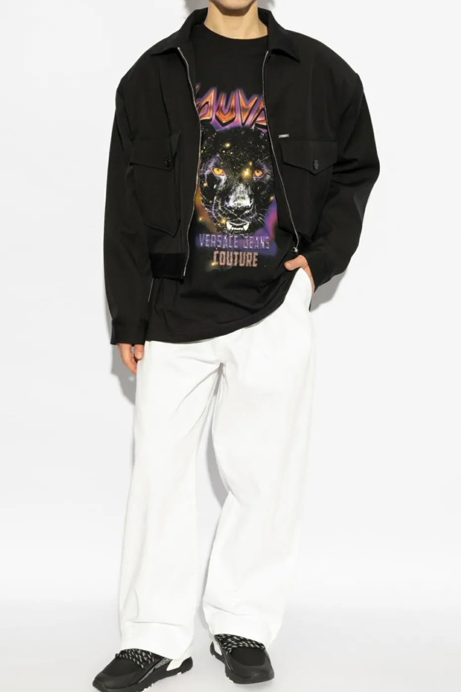 Versace Jeans Couture CZARNY T-shirt z nadrukiem