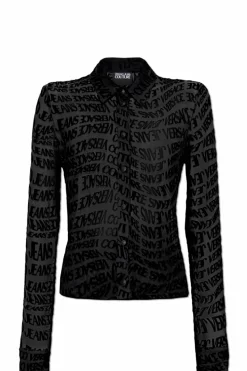 Versace Jeans Couture CZARNY Koszula z monogramem o aksamitnym wykończeniu