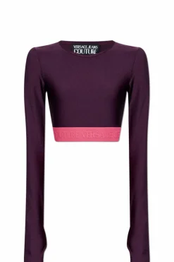 Versace Jeans Couture FIOLETOWY Krótki top z długimi rękawami