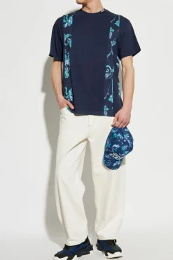 Versace Jeans Couture GRANATOWY T-shirt z nadrukiem `Barocco`