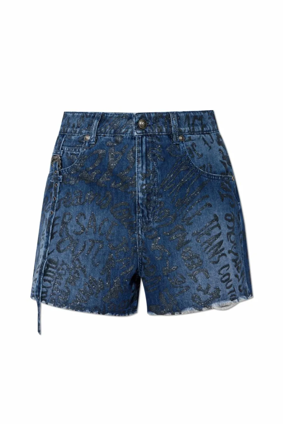 Versace Jeans Couture GRANATOWY Jeansowe szorty z efektem `vintage`