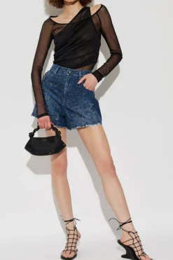 Versace Jeans Couture GRANATOWY Jeansowe szorty z efektem `vintage`