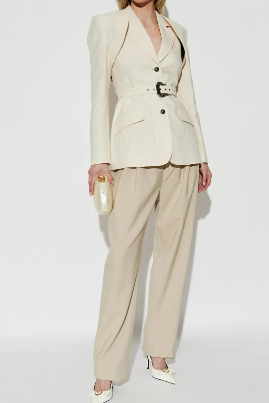 Versace Jeans Couture kremowy Marynarka z odpinanymi rękawami