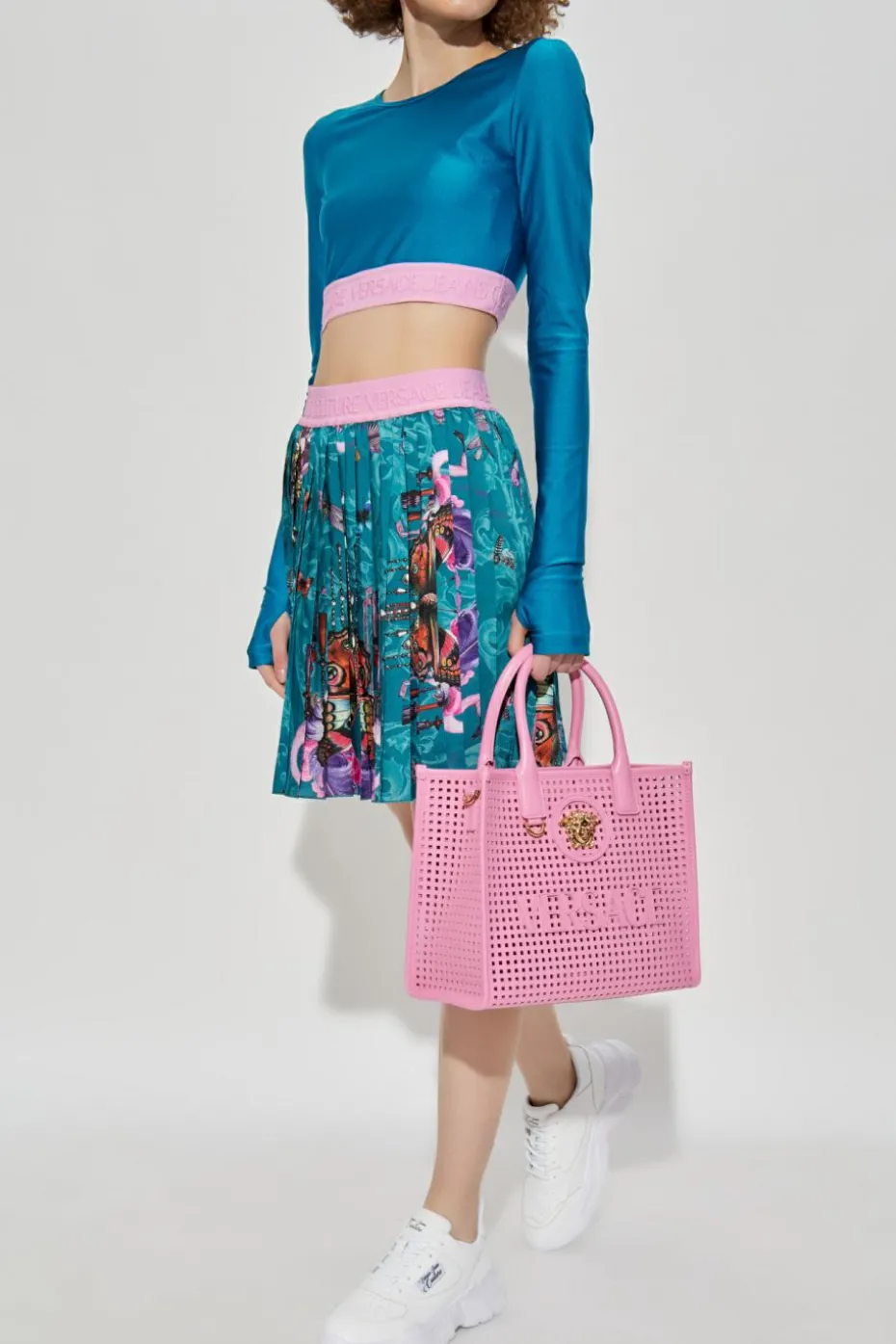 Versace Jeans Couture NIEBIESKI Krótki top z długimi rękawami