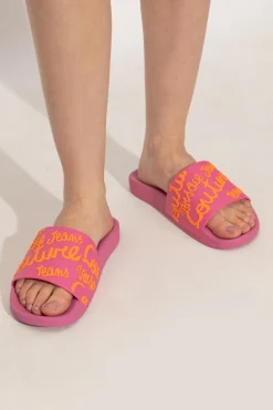 Versace Jeans Couture RÓŻOWY Gumowe klapki z logo