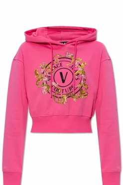 Versace Jeans Couture RÓŻOWY Bluza z nadrukiem i połyskującymi cekinami