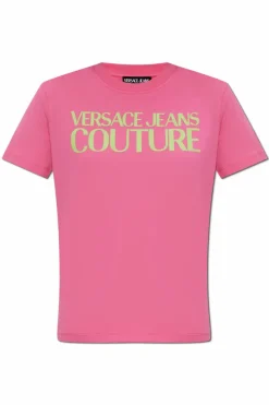 Versace Jeans Couture RÓŻOWY T-shirt z nadrukowanym logo