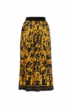 Versace Jeans Couture ŻÓŁTY Plisowana spódnica z nadrukiem `Barocco`