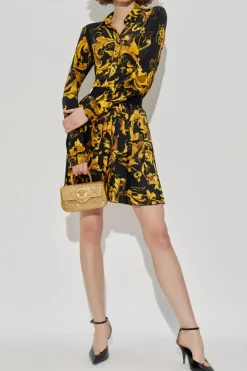 Versace Jeans Couture ŻÓŁTY Plisowana spódnica z nadrukiem `Barocco`