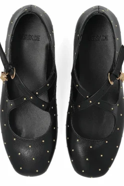 Versace Kids CZARNY Skórzane baleriny z aplikacjami