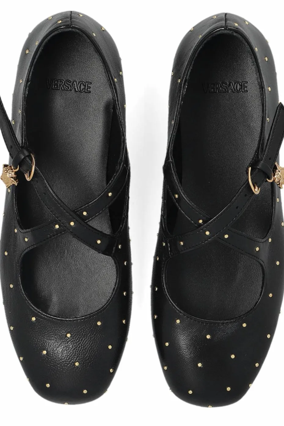 Versace Kids CZARNY Skórzane baleriny z aplikacjami