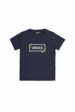 Versace Kids GRANATOWY T-shirt z logo