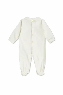 Versace Kids kremowy Pajacyk z nadrukowanym logo