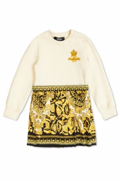 Versace Kids kremowy Sukienka z plisowanym dołem