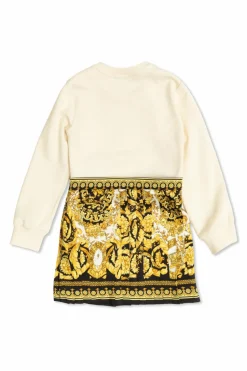 Versace Kids kremowy Sukienka z plisowanym dołem