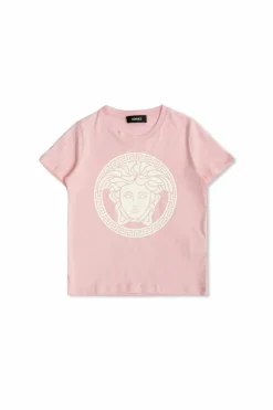 Versace Kids RÓŻOWY T-shirt z nadrukowanym logo