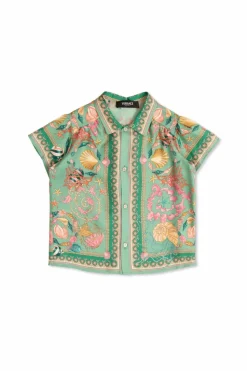 Versace Kids ZIELONY Jedwabna koszula z nadrukiem