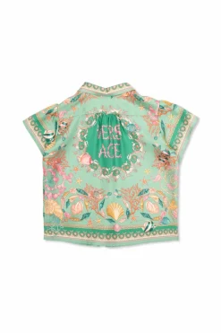 Versace Kids ZIELONY Jedwabna koszula z nadrukiem