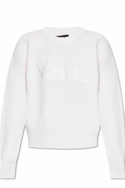 Versace kremowy Sweter z wyszytym logo