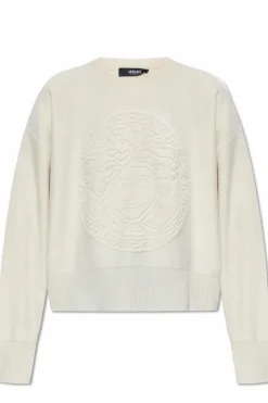 Versace kremowy Wełniany sweter
