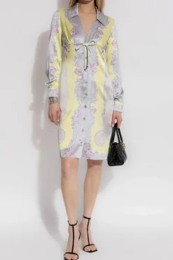 Versace MULTIKOLOR Jedwabna sukienka z nadrukiem `Medusa Cameo`