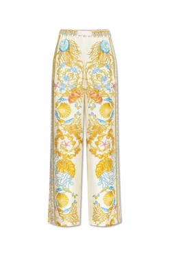 Versace MULTIKOLOR Jedwabne spodnie z nadrukiem `Underwater Barocco`