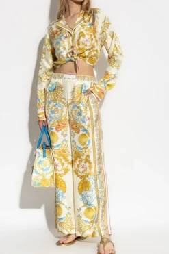 Versace MULTIKOLOR Jedwabne spodnie z nadrukiem `Underwater Barocco`