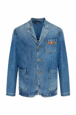 Versace NIEBIESKI Jeansowa marynarka z aplikacją z logo