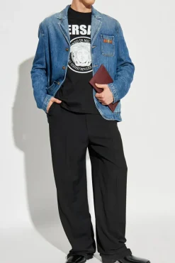 Versace NIEBIESKI Jeansowa marynarka z aplikacją z logo