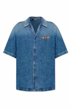 Versace NIEBIESKI Jeansowa koszula z krótkimi rękawami