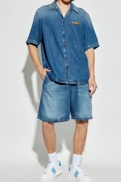 Versace NIEBIESKI Jeansowa koszula z krótkimi rękawami