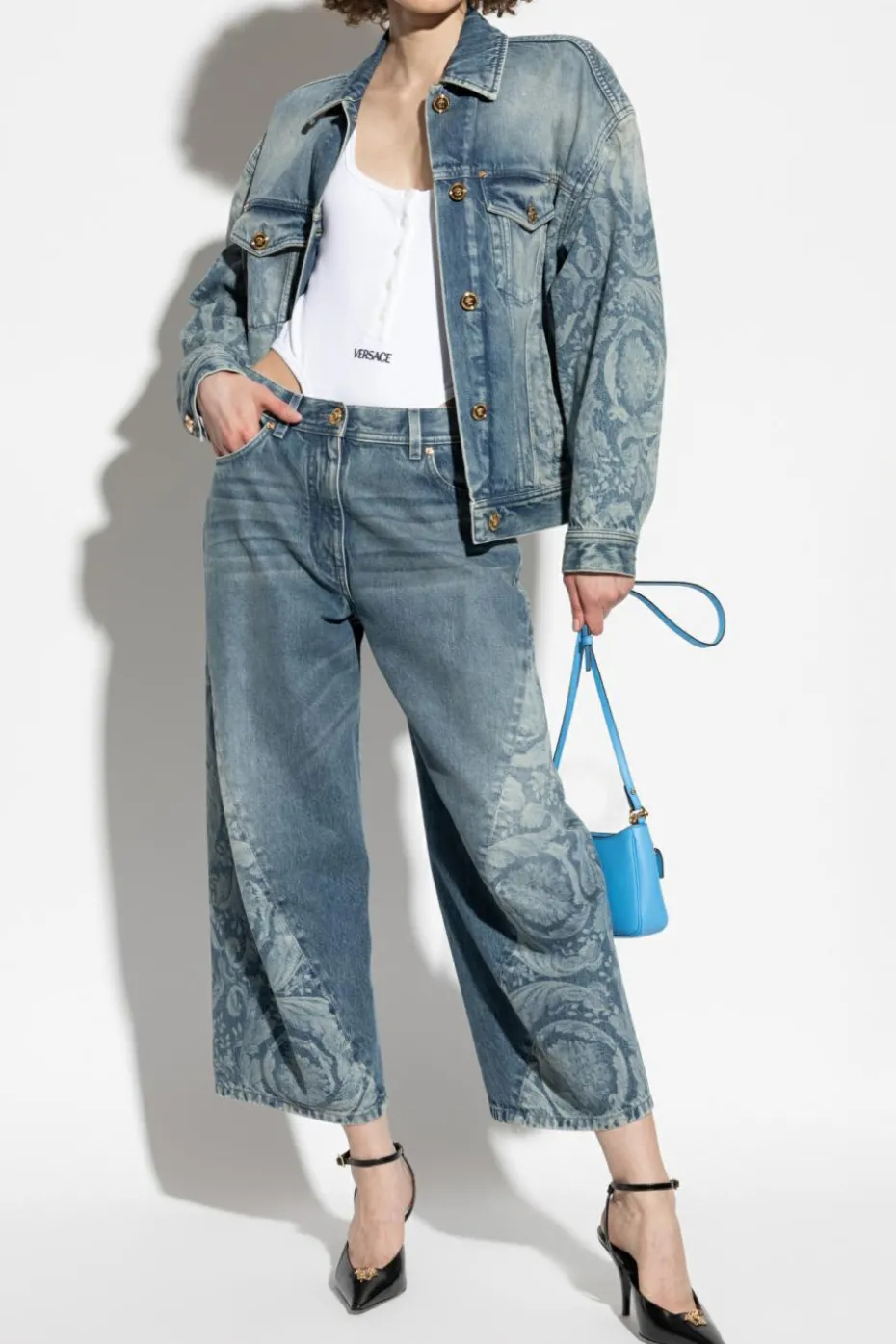 Versace NIEBIESKI Jeansy z motywem `Barocco`
