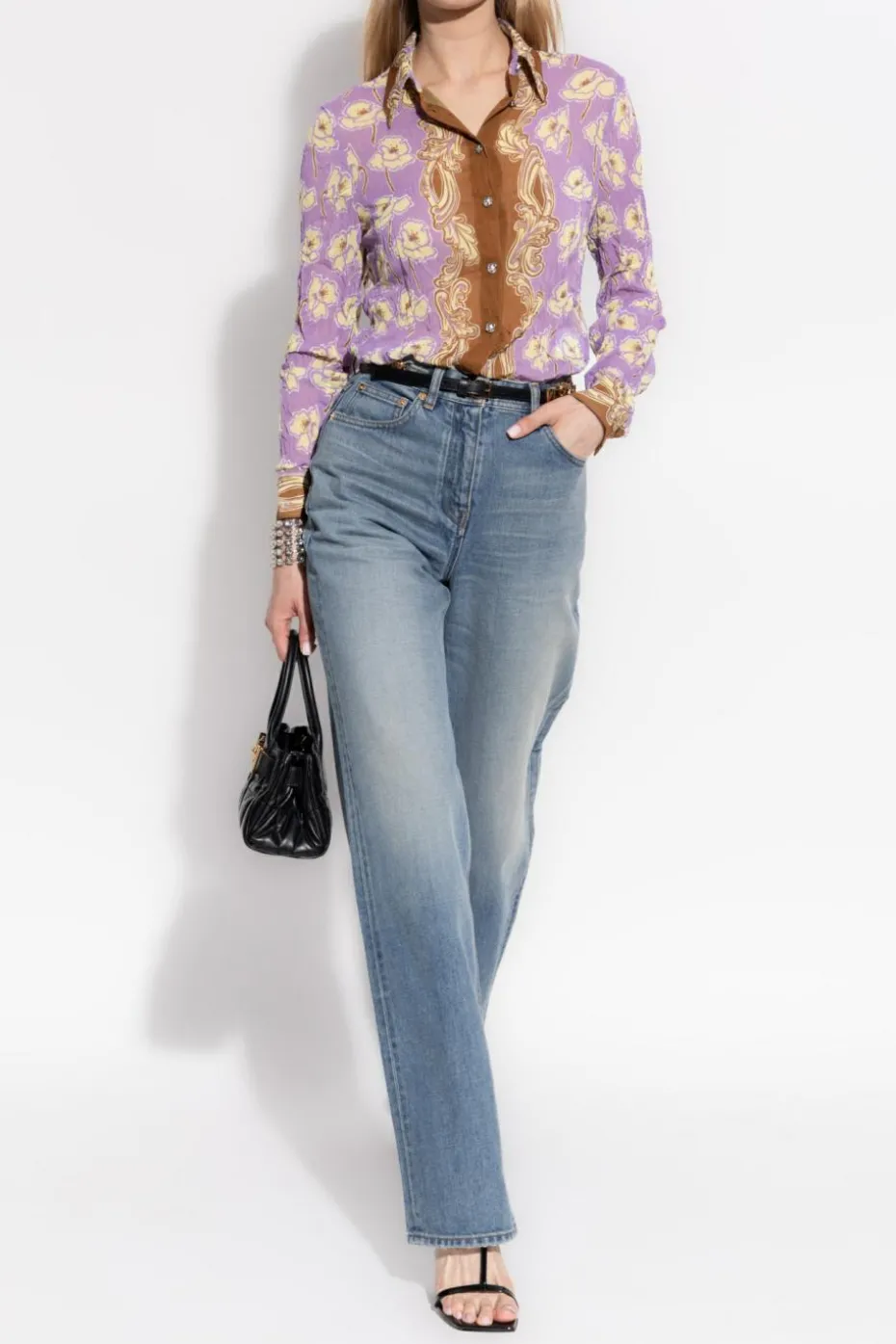 Versace NIEBIESKI Jeansy z efektem `vintage`