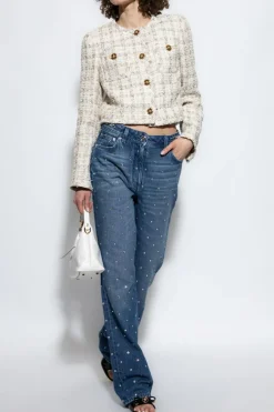 Versace NIEBIESKI Jeansy z połyskującymi kryształami