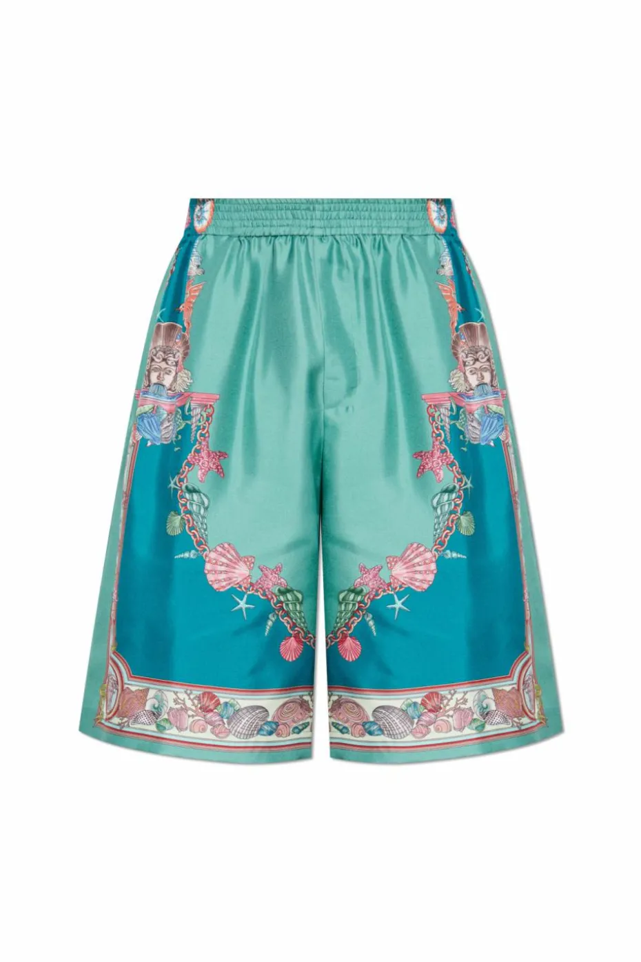 Versace NIEBIESKI Jedwabne szorty z nadrukiem `Coral Theatre`