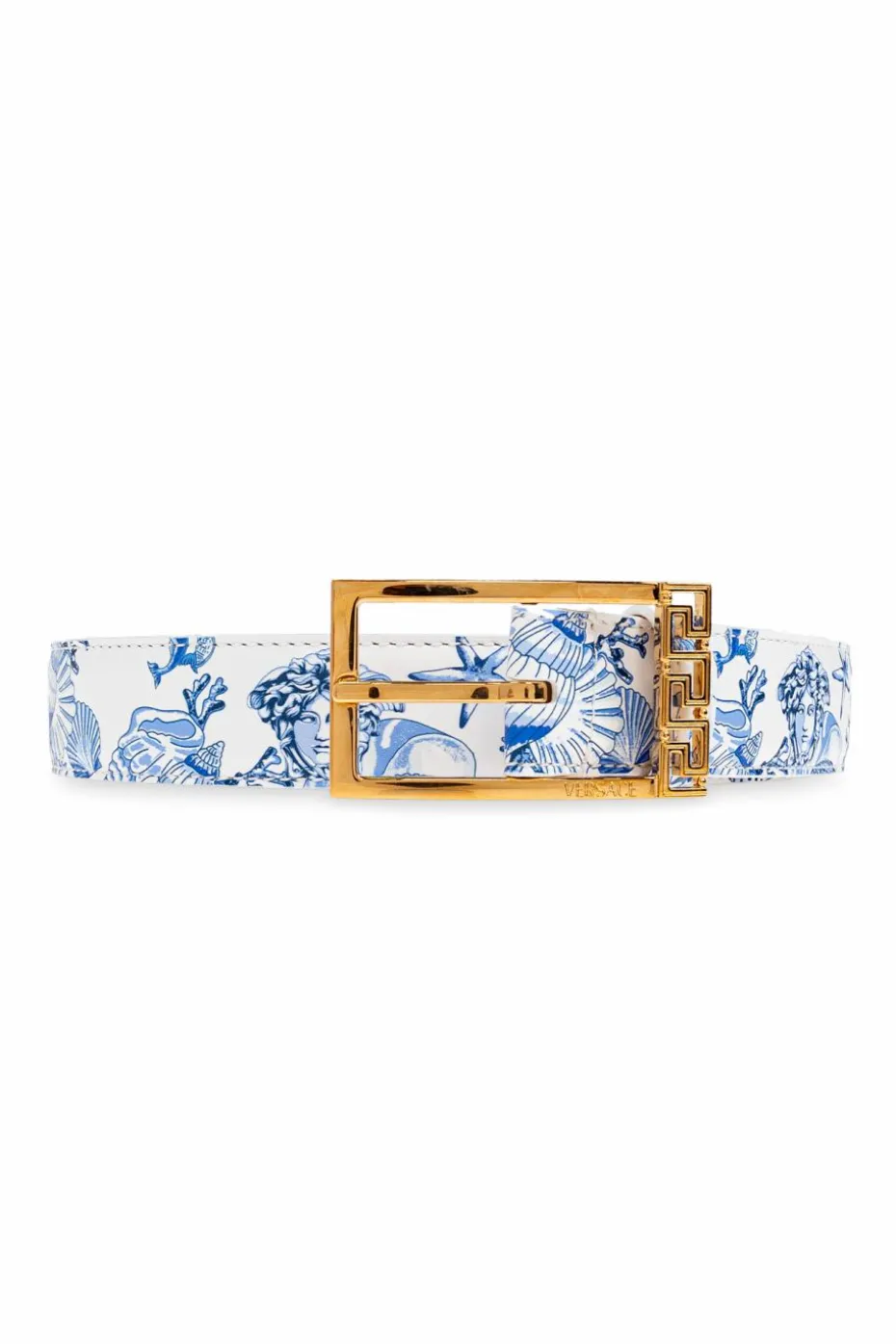 Versace NIEBIESKI Skórzany pasek z nadrukiem `Coral Theatre Allove`