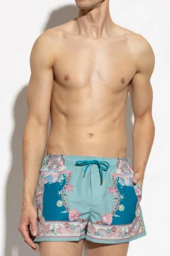 Versace NIEBIESKI Szorty kąpielowe z nadrukiem `Coral Theatre`