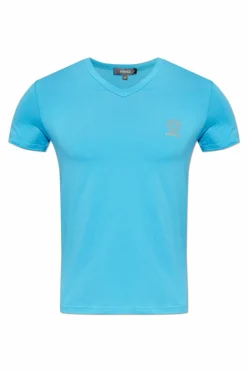Versace NIEBIESKI T-shirt bieliźniany z dekoltem w serek
