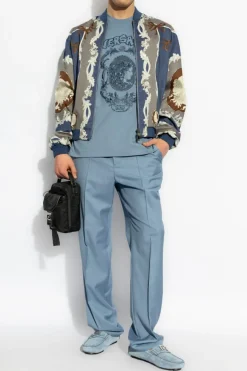 Versace NIEBIESKI Wełniane spodnie