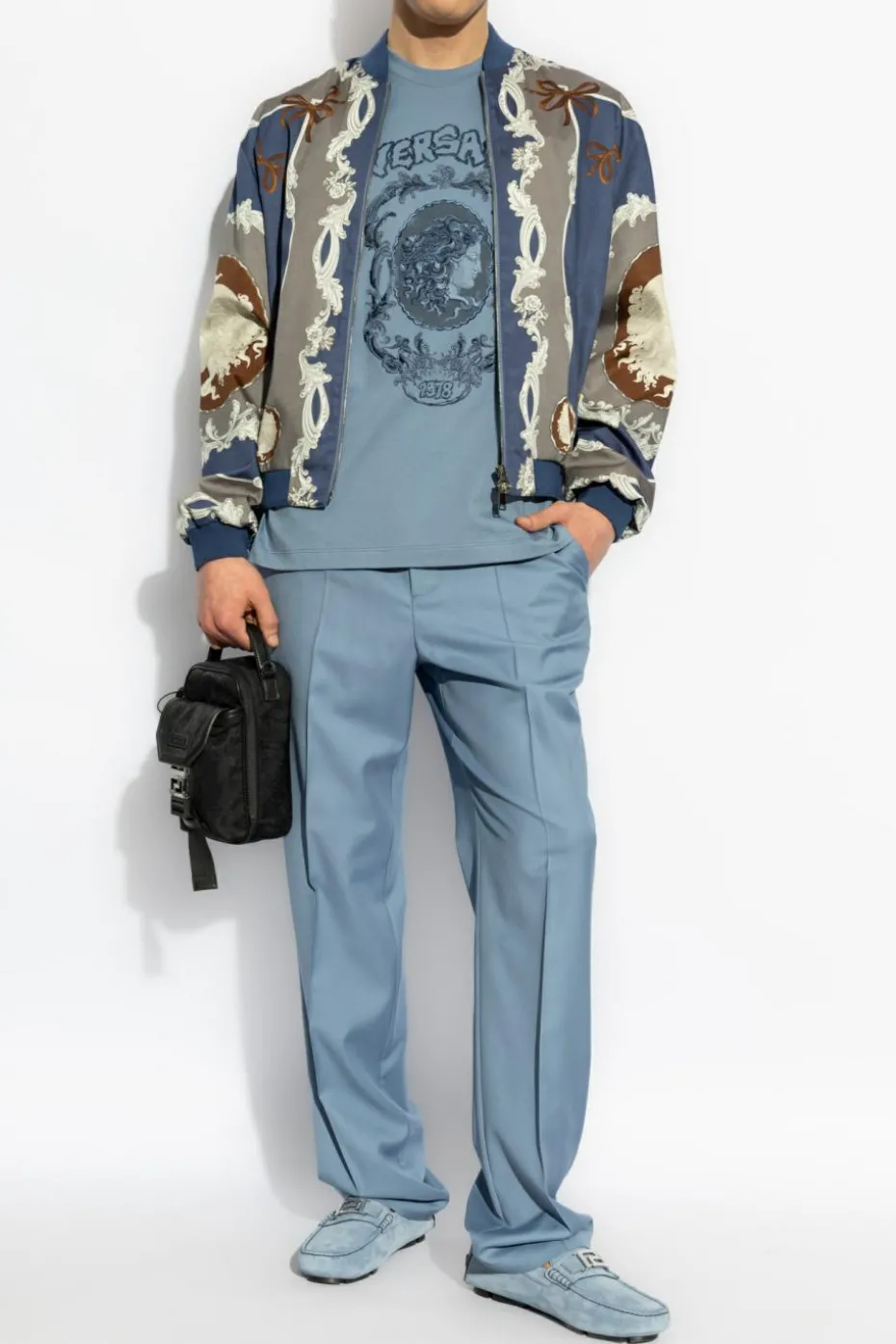 Versace NIEBIESKI Wełniane spodnie