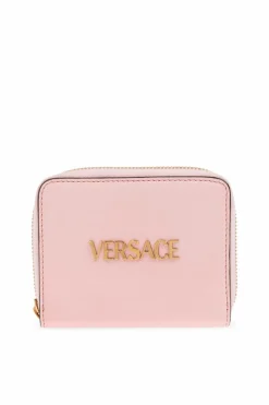 Versace RÓŻOWY Skórzany portfel z logo