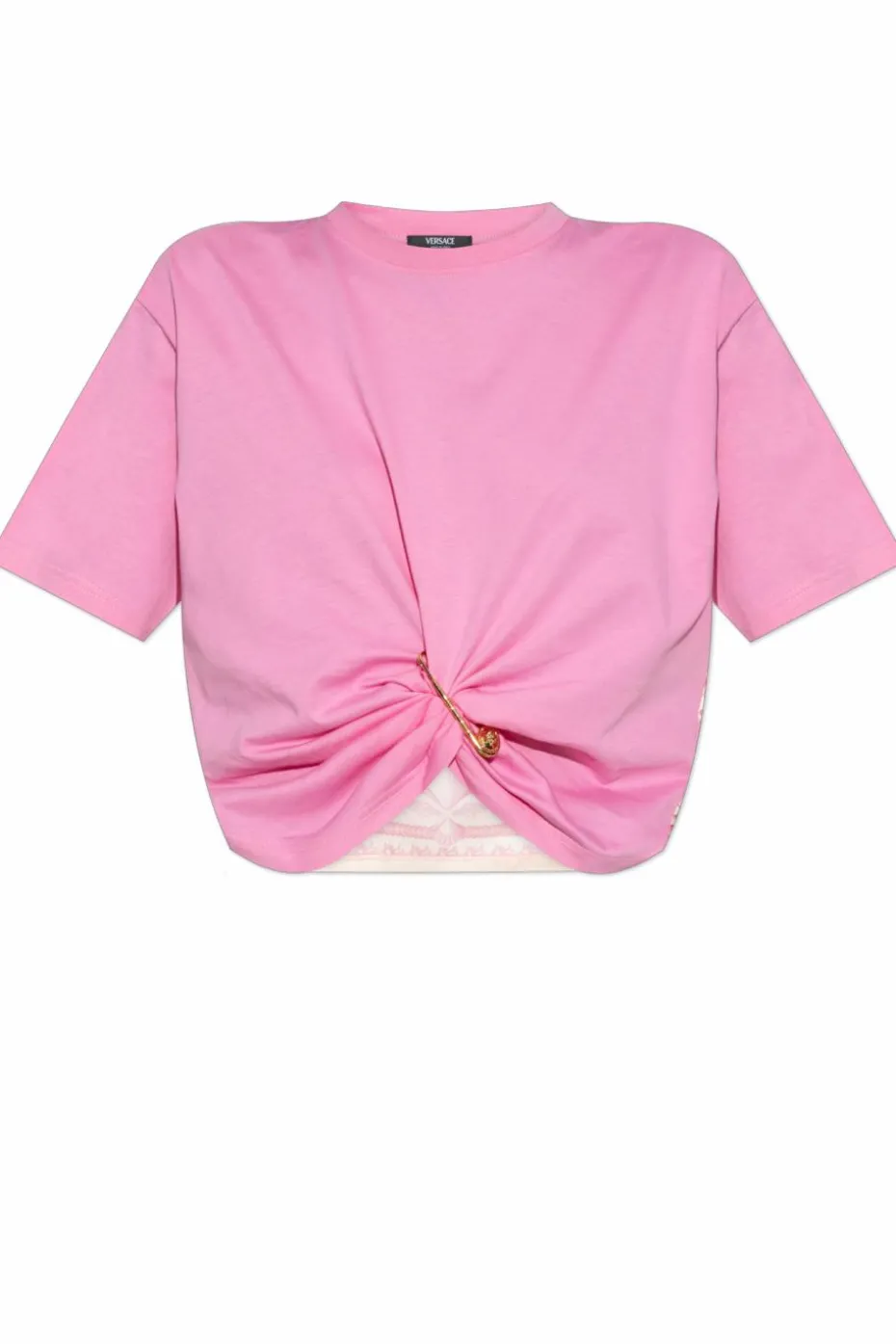 Versace RÓŻOWY T-shirt z łączonych materiałów