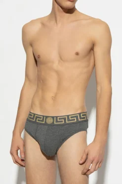Versace SZARY Slipy z logo