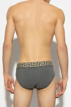 Versace SZARY Slipy z logo