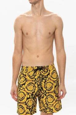 Versace ŻÓŁTY Szorty kąpielowe z motywem barokowym