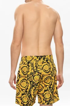 Versace ŻÓŁTY Szorty kąpielowe z motywem barokowym