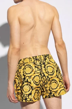 Versace ŻÓŁTY Szorty kąpielowe z motywem barokowym