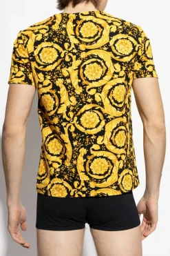 Versace ŻÓŁTY T-shirt bieliźniany z nadrukiem `Barocco`