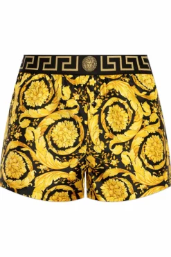 Versace ZŁOTY Jedwabne szorty bieliźniane z nadrukiem `Barocco`