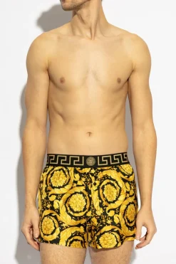 Versace ZŁOTY Jedwabne szorty bieliźniane z nadrukiem `Barocco`
